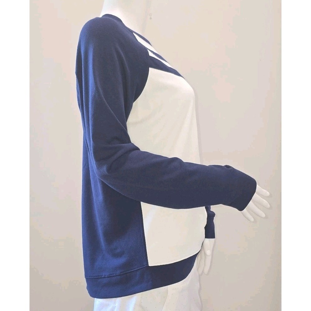 Belyn Key Women's Navy White Stripe Raglan Long Sleeve Top Size M Rayon Golf‎ - Picture 5 of 16